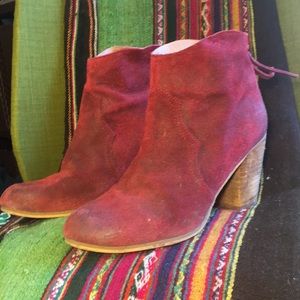 Red suede leather booties